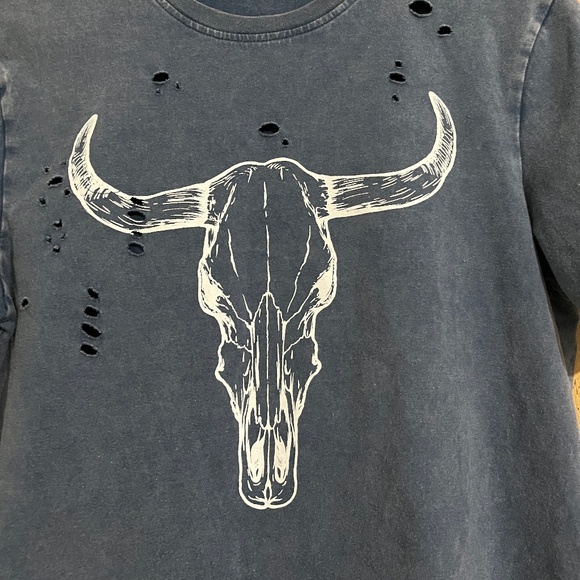 Rare & Collectible Zutter Women Marine Blue Ripped Bull Head Graphic Shirt Sz-S - Picture 2 of 6